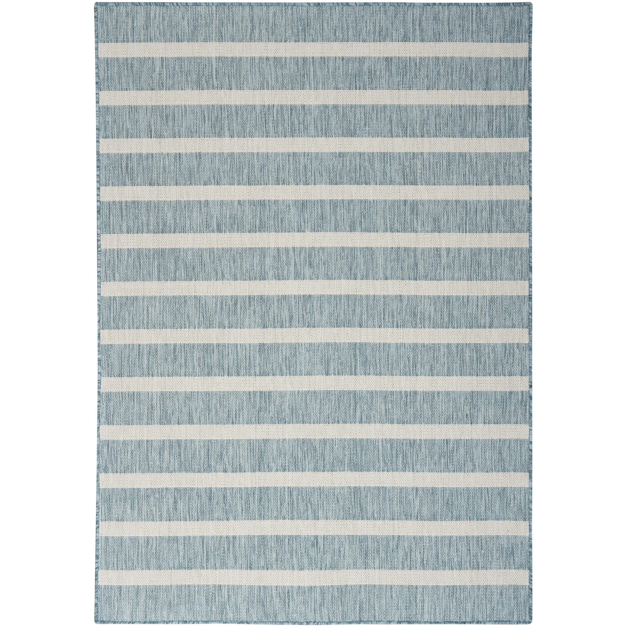 Nourison Positano Modern Stripes Flatweave Indoor Outdoor Low Pile Area Rug Aqua Ivory 4' x 6'