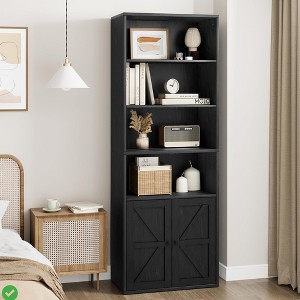 Farmhouse-Industrial Freestanding Bookshelf - 71.4"H Gray Wash Storage with Enclosed Cabinet & Open Shelves - 1 of 4
