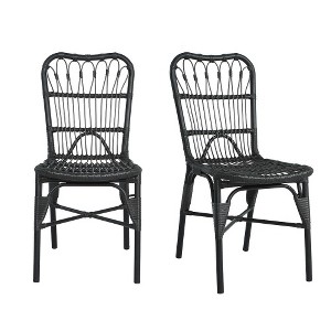 COWLOWN Black Set of 2 Outdoor Rattan Patio Dining Chairs for Backyard, Poolside and Garden Spaces, PE Wicker - 1 of 4