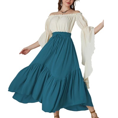 Maxi Skirts for Women High Waist Vintage Skirt Tiered Long Skirt with Pockets Flowy High Low Hemline Skirts