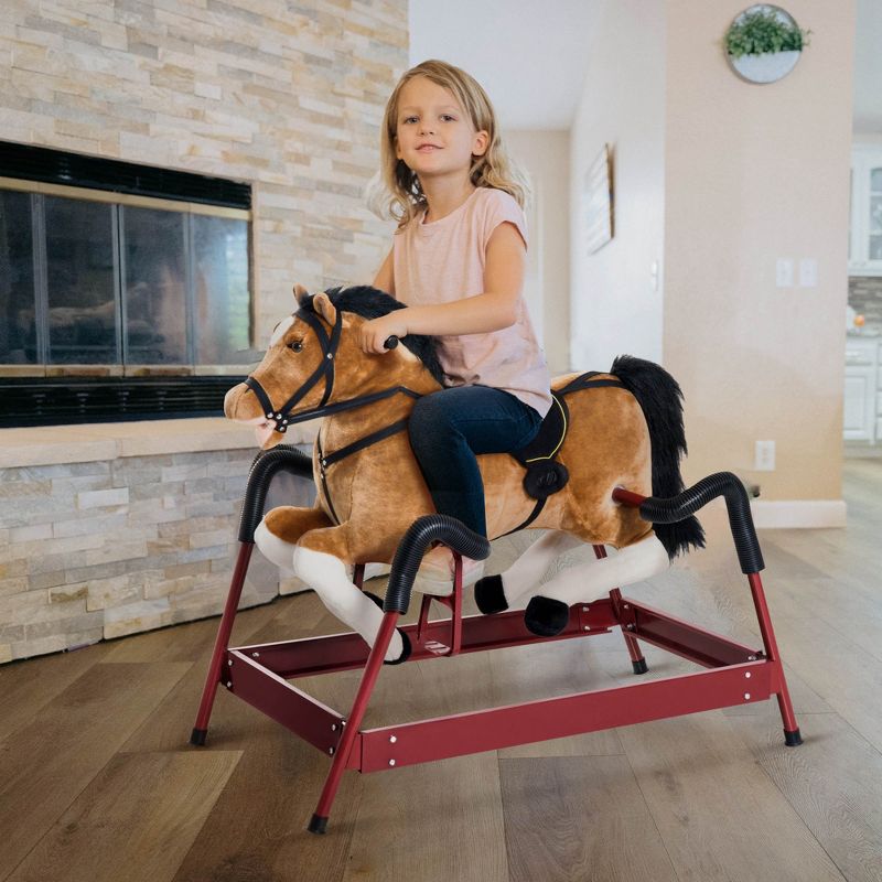 Qaba Durable Kids Plush Spring Style Horse Bouncing Rocker Toy With Realistic Sounds, 4 of 10