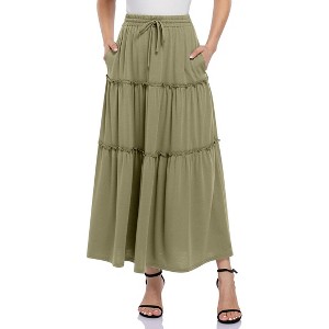 Clearlove Women Midi Skirt with Pockets Elastic High Waist A Line Lace Tiered Skirt - 1 of 4
