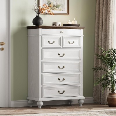 Farmhouse Tall Dresser for Bedroom with 7 Drawers, 50" Tall Large Wood Chest of Drawers with Jewelry Storage for Bedroom, Living Room, Hallway