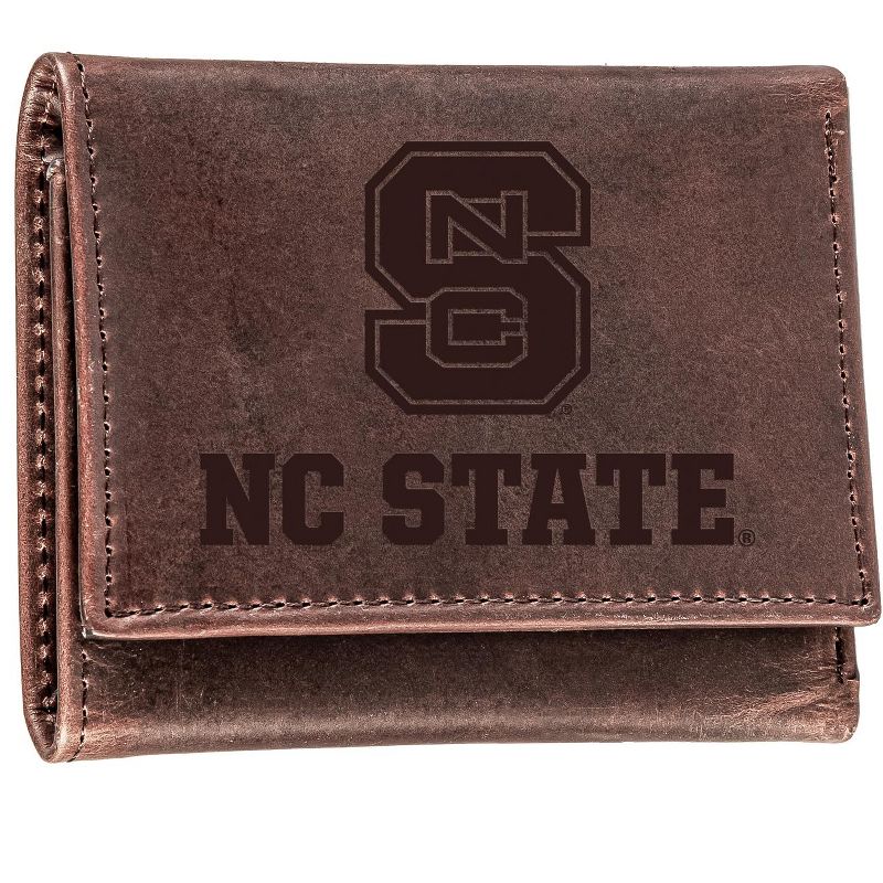 Evergreen NCAA North Carolina State Wolfpack Brown Leather Trifold Wallet Officially Licensed with Gift Box, 1 of 2