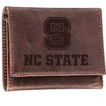 Evergreen NCAA North Carolina State Wolfpack Brown Leather Trifold Wallet Officially Licensed with Gift Box