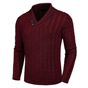 COOFANDY Men's Shawl Collar Pullover Sweater Slim Fit Casual Button Cable Knit Sweaters - 1 of 4