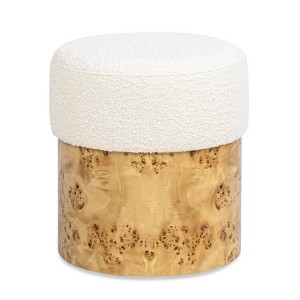 Jennifer Taylor Home Nebula Round Burl Wood Upholstered Ottoman - 1 of 4