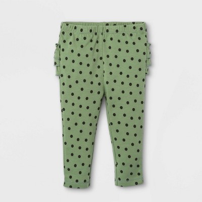 Image of Baby Girls' Dot Ruffle Bum Leggings - Cat & Jack™ Olive Green Newborn