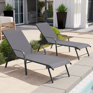 Crestlive Products Set of 2 Outdoor Lounger Aluminum Frame Chaise Lounge Chairs with Arms & 5 Adjustable Recline Positions - 1 of 4