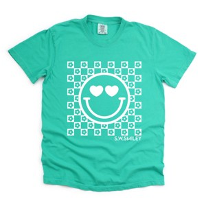 Simply Sage Market S.W.Smiley Checkered Floral Outline Garment Dyed Tee - 1 of 4