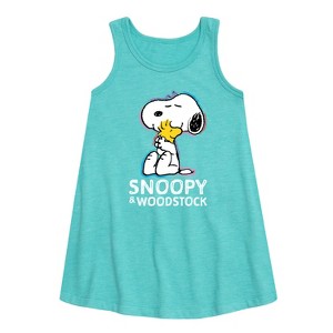 Girls' - Peanuts - Snoopy And Woodstock Graphic Sleeveless Aline Dress - 1 of 4