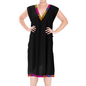 HAPPY BAY Women's Summer Vacation Beachwear Bathing Suit Beach Dress Cover Ups Swimwear Hawaiian Bathing Suit X-Large-XX-Large Black Solid - 1 of 4