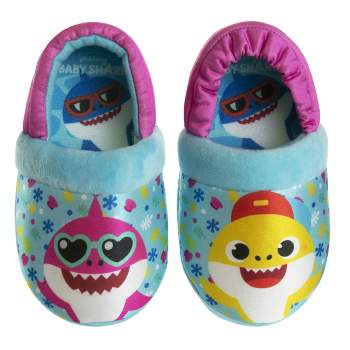 Baby Shark "Cool and Friendly" PJ Slippers for boys and girls | Warm Plush Dual Size Slippers (Toddler/Little Kid)
