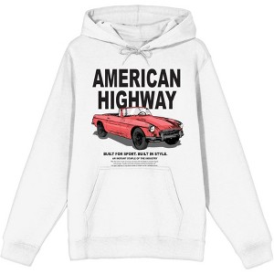 American Highway Convertible Red Car with Retro Style Adult Long Sleeve Hoodie - 1 of 2