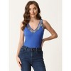 INSPIRE CHIC Women's V Neck Sleeveless Shirt Sequin Trim Colorblock Tank Shirt Top - 2 of 4