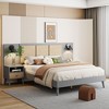 Okak Queen Size Elegant Platform Bed Frame with 2 Lamps, Rattan & Wood Bed with 2 Nightstands Noise-Free No Springs Required Easy to Assemble, Gray - 2 of 4