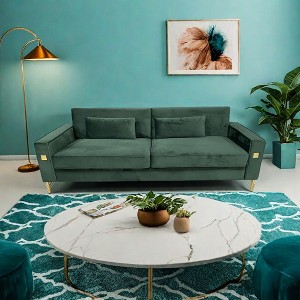 Luxury Emerald Green Polyester Sofa with Gold Accents - Modern 3-Seat Couch with Plush Cushions, Perfect for Living Room and Office Decor - 1 of 1
