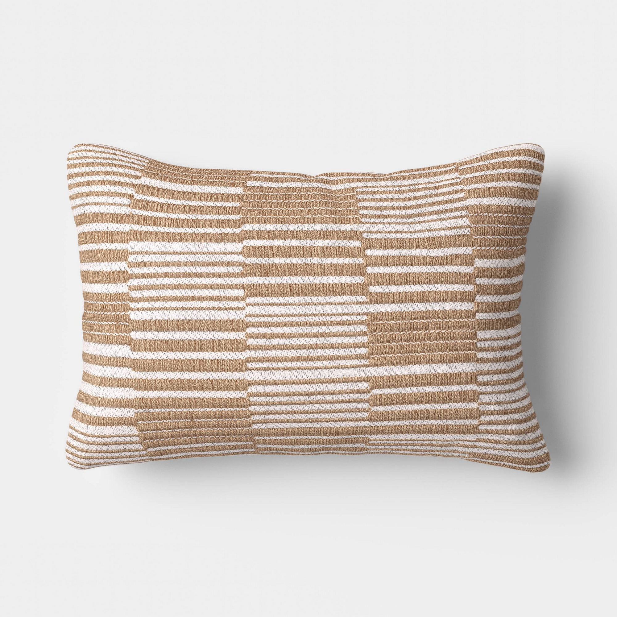 14"x20" Blocked Woven Stripe Lumbar Pillow Tan/Ivory - Threshold™