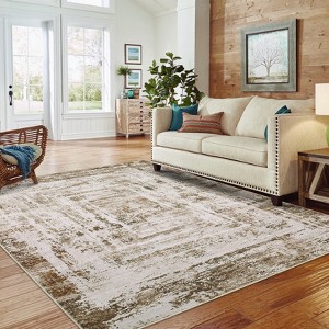 Machine Washable Abstract Striped Area Rug Soft Modern Indoor Rugs For Bedroom Low Pile Non Slip Foldable Floor Mats For Living Room - 1 of 4