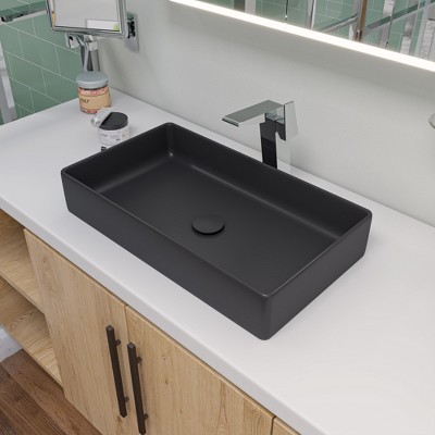 ALFI ABC902-BM Black Matte 24Inch Modern Rectangular Above Mount Ceramic Sink
