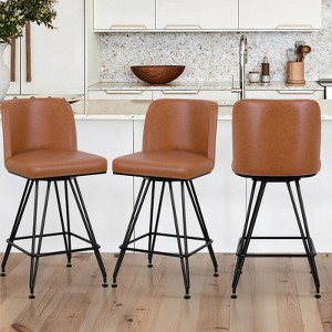 Bekrvio 26" Swivel Counter Height Bar Stools with Back-Faux Leather/Velvet Upholstered, V-Shaped Metal Legs-Modern Counter Stools for Kitchen Island - 1 of 4