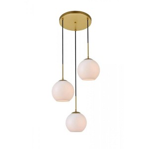 Elegant Lighting Baxter 3 Lights Brass Pendant With Frosted White Glass - 1 of 4