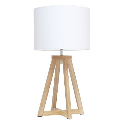 Natural Wood Interlocked Triangular Table Lamp with Fabric Shade White - Simple Designs