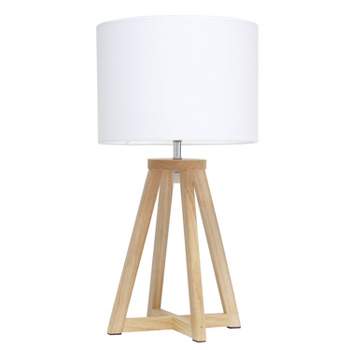 Natural Wood Interlocked Triangular Table Lamp with Fabric Shade - Simple Designs