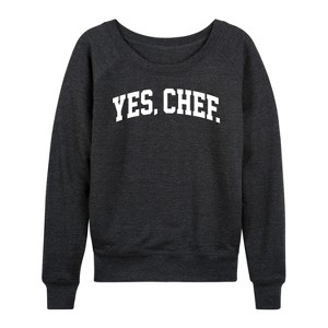 Women's - Instant Message - Yes Chef Collegiate Lightweight French Terry Wide Neck Long Sleeve Graphic Shirt - 1 of 4