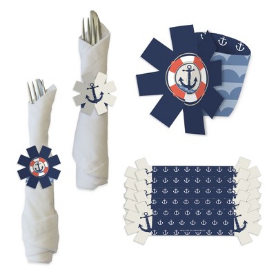 Big Dot of Happiness Ahoy - Nautical - Baby Shower or Birthday Party Paper Napkin Holder - Napkin Rings - Set of 24