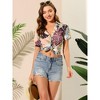Allegra K Women's Hawaiian Floral Leaves Printed Short Sleeve Button Down Vintage Shirt - 2 of 4
