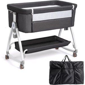 JOYMOR 3 in 1 Baby Bassinet, Bedside Bassinet for Baby, with Comfy Mattress and Wheels, 6 Height Adjustable Easy Folding Portable Bedside Crib - 1 of 4