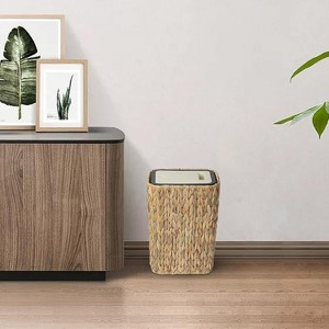 Vynxaria Boho Trash Can with Lid, 2.6 Gallon Rattan Wastebasket with Press Top, Woven Hamper for Bathroom, Kitchen, Living Room, Bedroom - 1 of 4