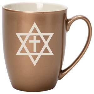 100 North Religious 10 Ounce Bronze Metallic Finish, Comfortably Fits Your Hands, New Bone China Coffee Tea Cup Mug, Star of David - 1 of 1