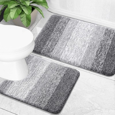 Attop Bathroom Rug Set 2 Piece, Soft Absorbent Microfiber Bath Mats and U-Shaped Contour Toilet Rug, Non-Slip