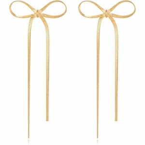 Gold Silver Bow Drop Earrings for Women Long Tassel Chain Bow Earrings - 1 of 4