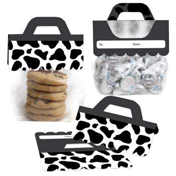 Big Dot of Happiness Cow Print - DIY Farm Animal Party Clear Goodie Favor Bag Labels - Candy Bags with Toppers - Set of 24