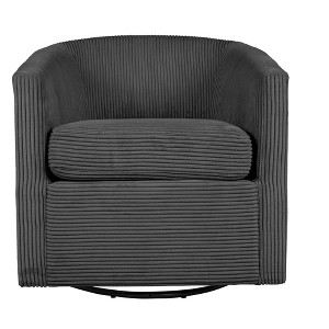 Dark Gray Corduroy Fabric 1pc Swivel Accent Chair U-Backrest Living Room Plush Cushion Chair Metal Base - 1 of 4
