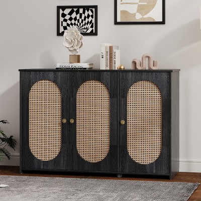 KTMBDW Rattan Cabinet, Boho Storage Storage with Rattan Doors, Buffet Cabinet with Storage, Bar Cabinet for Entryway/Kitchen/Living Room