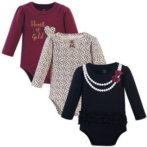 Little Treasure Baby Girls Cotton Long-Sleeve Bodysuits 3pk, Burgundy Heart Of Gold - 1 of 2