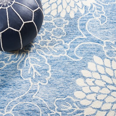 Blue and Ivory Floral Handmade Wool Area Rug, 3' x 5'