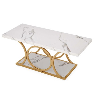NicBex 47.24" W 2-Tier Marble Coffee Table Center Dining Table with Bottom Shelf for Living Room