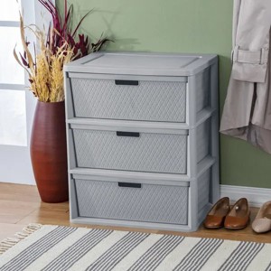 Wide 3 Drawer Cross-Weave Tower Cement - 1 of 4