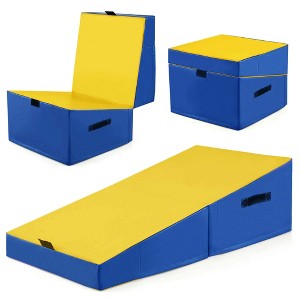 Costway Gymnastics Tumbling Mat Folding Incline Yoga Mat with Non-slip PVC Leather Pink/Yellow - 1 of 4