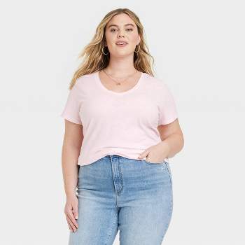 Women's Slim Fit Short Sleeve V-Neck T-Shirt - Universal Thread™ Light Pink 4X
