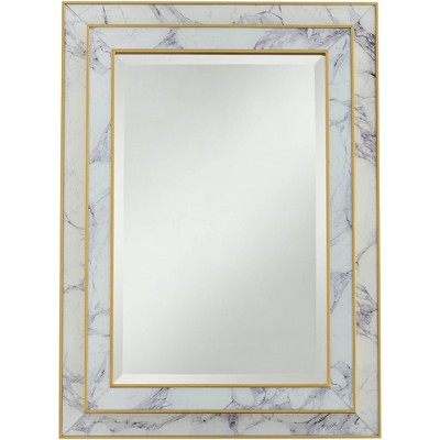 Possini Euro Design Rectangular Vanity Wall Mirror Modern Gold Printed Marble Glass Double-Frame Beveled 25 1/4" Wide for Bathroom