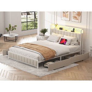 Full Size Platform Bed with 5 Drawers, LED Lights and Charging Station - 1 of 4