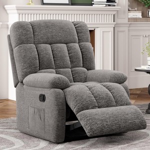 FURNIinspire Sofas Upholstered Rocker Recliner Sofas with Side Pocket, Ergonomic 110°-160°Adjustable Recliner Sofas, Gray,39"*36"*42" - 1 of 4