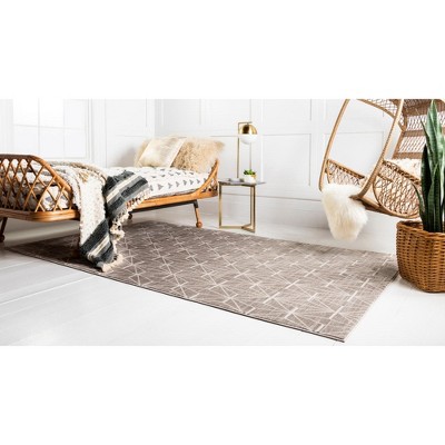 Brown Geometric Stain-Resistant Rectangular Area Rug