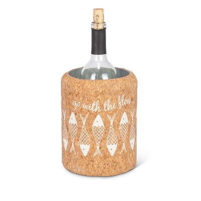 Lone Elm Studios 7.5-Inch Tall Corked Wrapped Galvanized Metal Wine Chiller with Fish Motif on the Cork